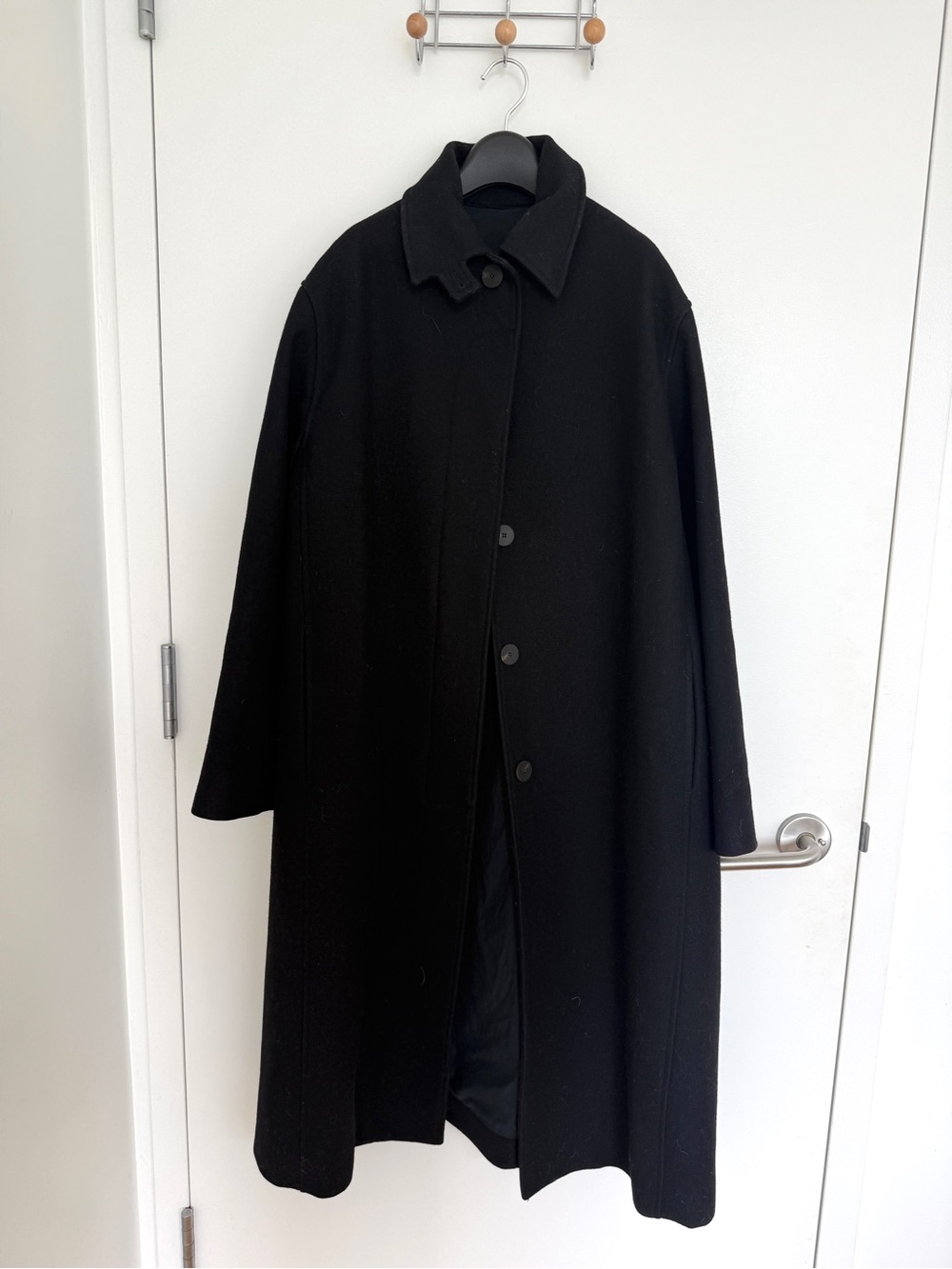 Classic Black Wool Pea Coat - Timeless Single-Breasted Design